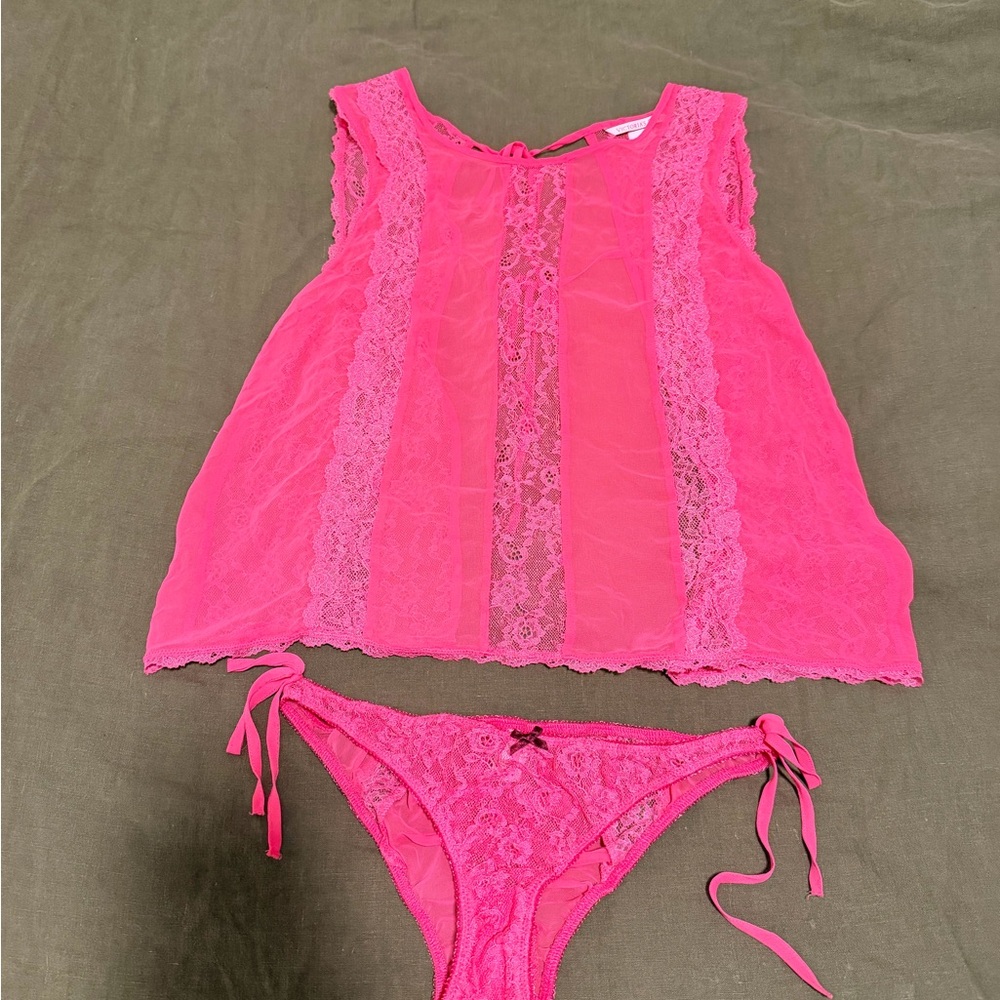 Victoria's Secret Vibrant Pink Lace Chemise Set